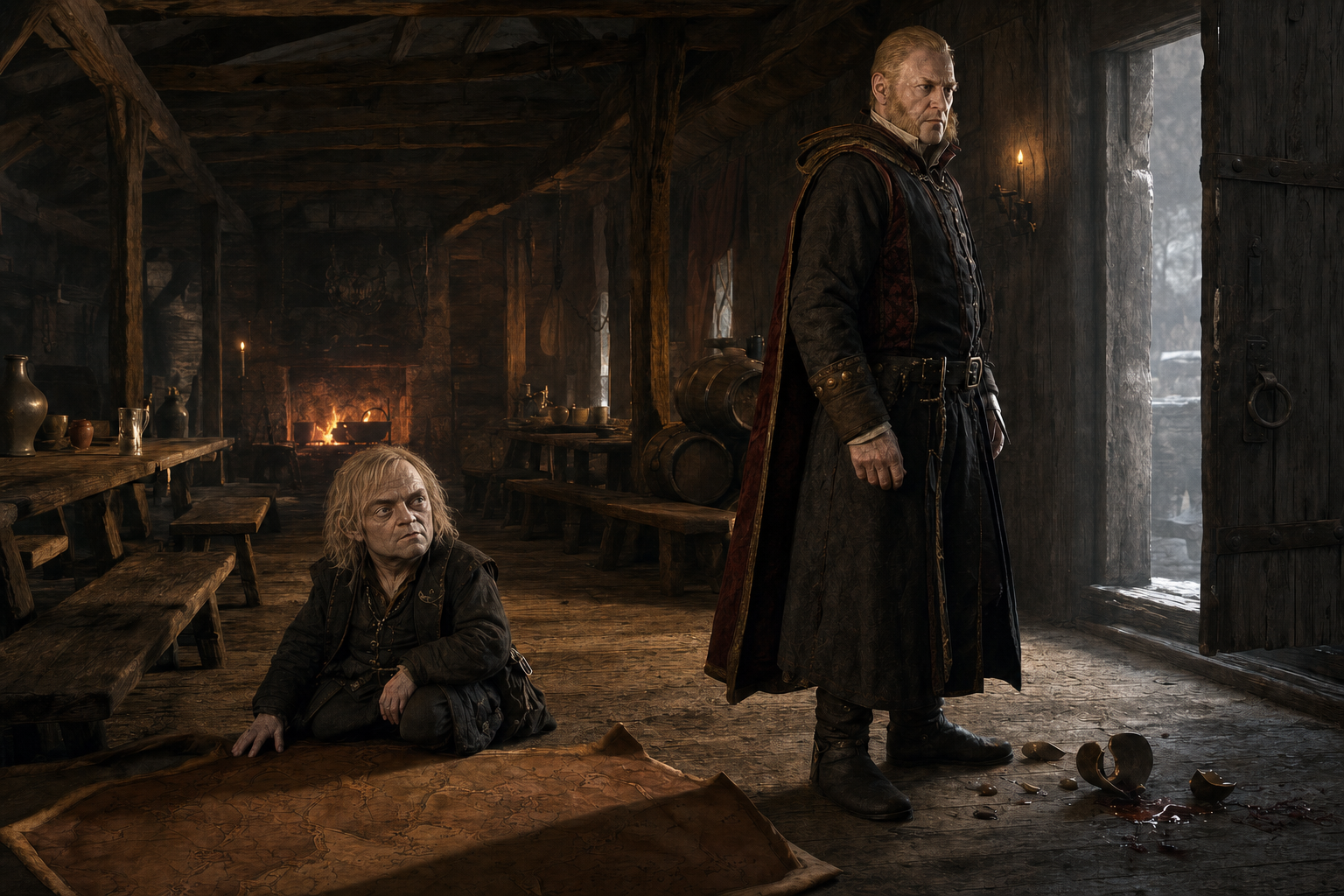 Tyrion and Tywin share a war-camp room where command, inheritance, and the father's reluctant reliance meet.